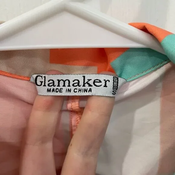 GLAMAKER Vintage Geometric One Button Blue Red Orange Colorblock Blazer Size S - Picture 3 of 7